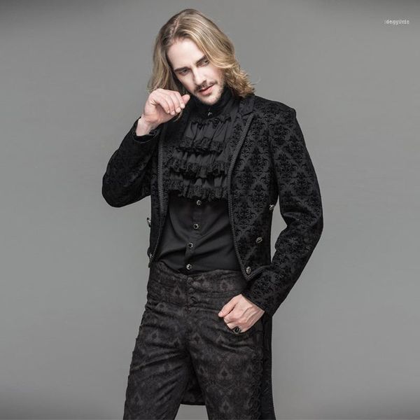 

men's wool & blends devil fashion men gothic dress jacket coat steampunk gentlemen open stitch evening party long trench jackets1, Black