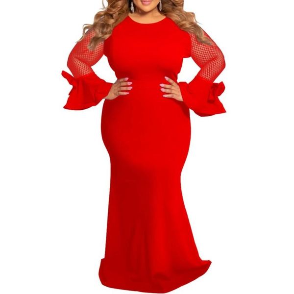 

casual dresses plus size for women 4xl 5xl 6xl sheer mesh long sleeve elegant african ladies wedding evening party maxi dress robe, Black;gray