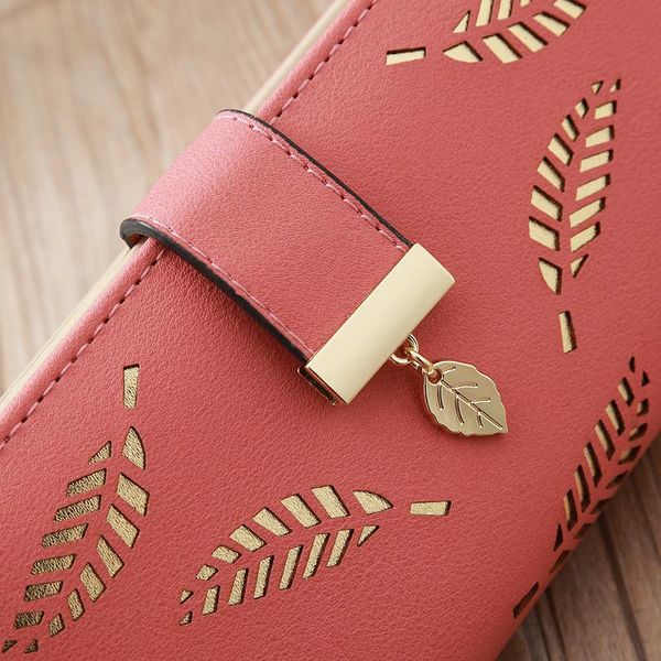 

wallets fashion korean hollow leaf flower bi-fold wallet ms. long zipper phone bag card holder, Red;black