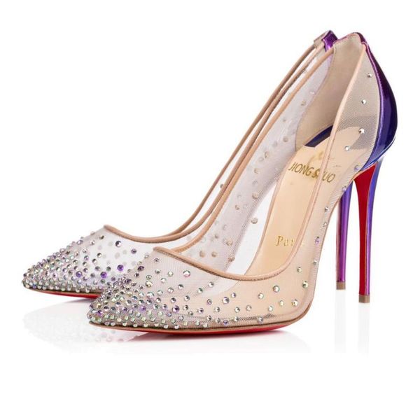 

dress shoes 2021 red bottom fashion high heels patent leather women party wedding triple spikes pointed toes pumps with box a113, Black
