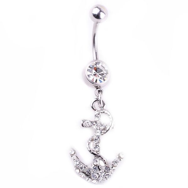 

d0704 anchor clear color belly navel button ring, Silver