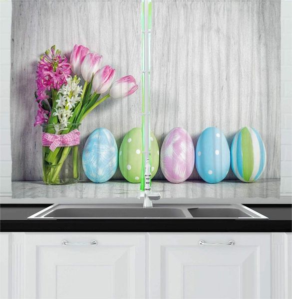 

curtain & drapes coconut multicolor colorful kitchen curtains easter theme designed eggs bouquets tulips wooden table image for cafe
