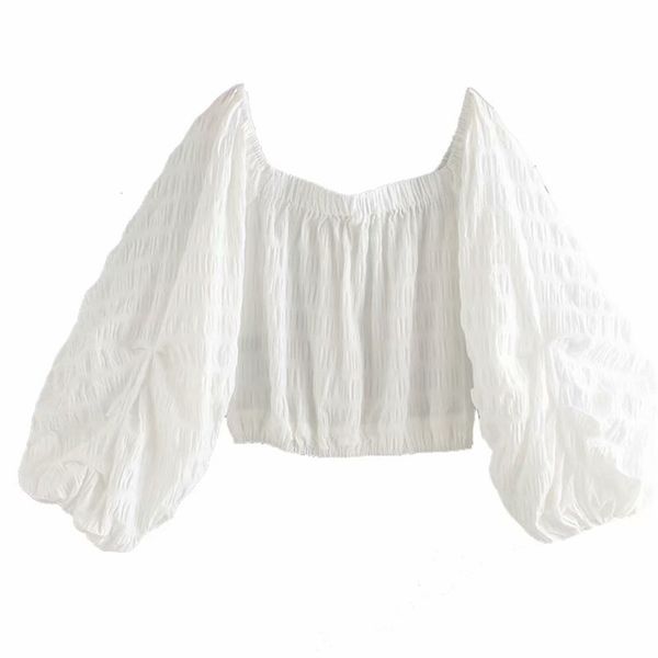 

one-line collar shirt women casual long sleeve v-neck ruffles blouse elegant boho fl 210524, White