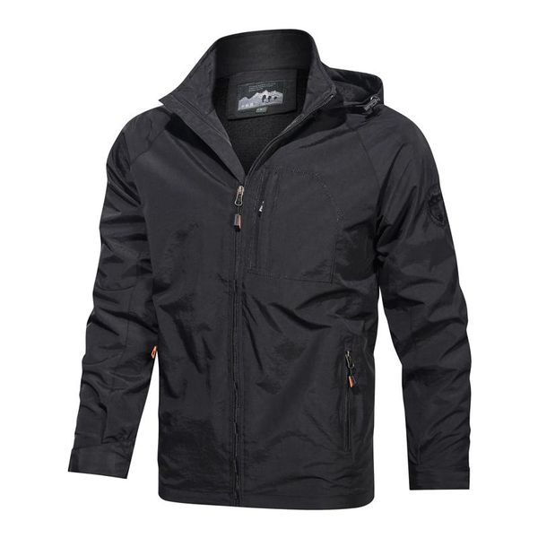 

men's jackets 2021 brand windbreaker jacket soft shell coat hiking outdoor military hooded trim casual wear 5xl, Black;brown