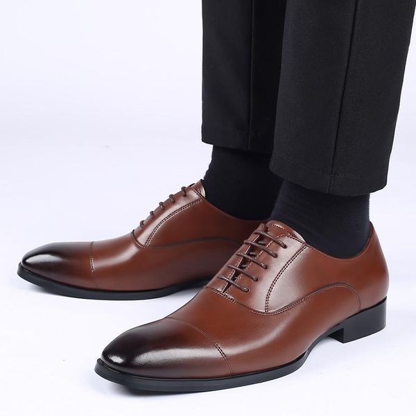 

dress shoes yomior big size vintage men casual japanese formal leather business work loafers wedding british oxfords, Black