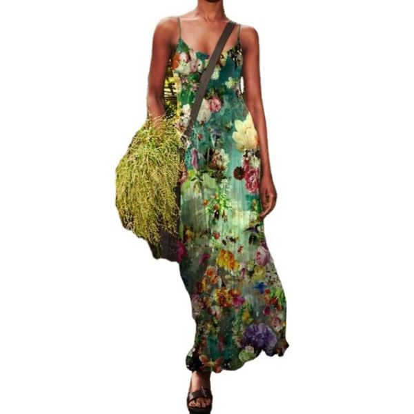 

2021 new summer suspender print dress long women's wear, White