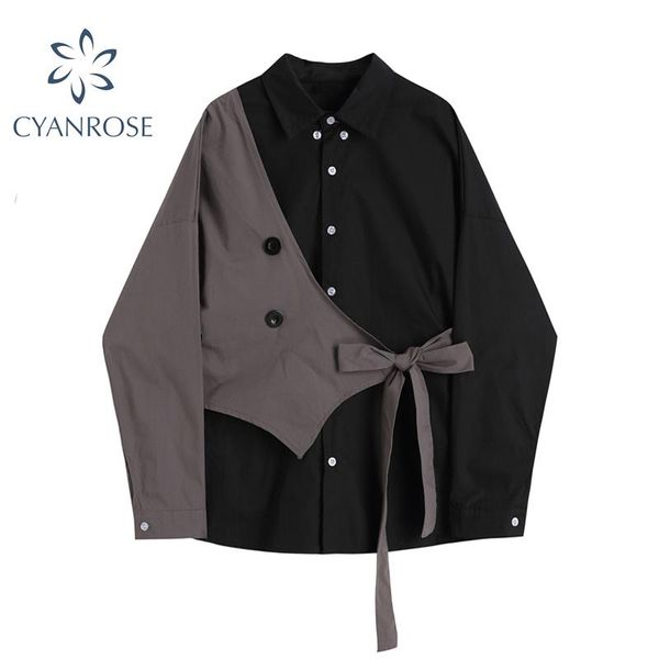 

patchwork blouse women long sleeve 2021 autumn korean loose turn down collar designer streetwear fashion female shirt women's blouses, White