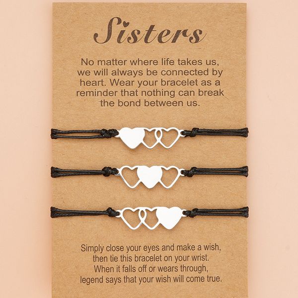 Сердца сестры цепные браслеты с картой женщин девушка оплетенные браслеты подарок для семейных модных ювелирных изделий аксессуары