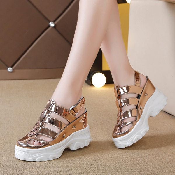 

dress shoes yeddamavis women sandals gold print gladiator summer 5cm platform high-heeled woman beach sneakers, Black