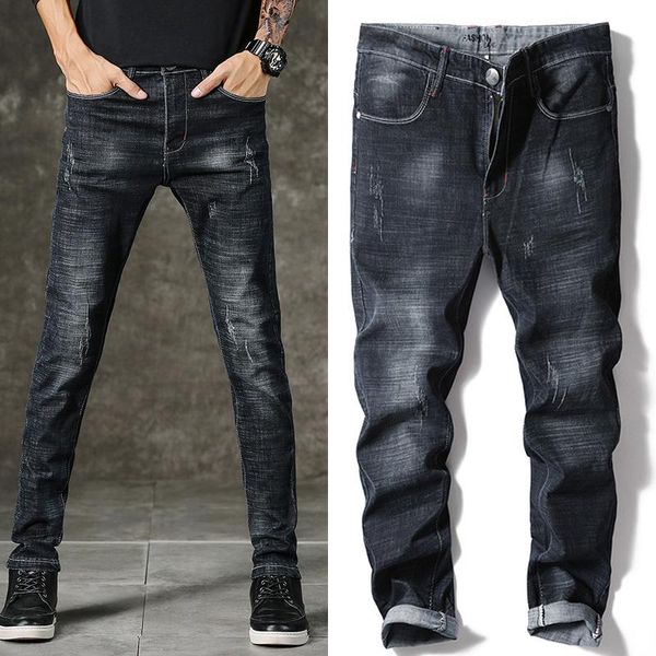 

men's jeans autumn in fashion marks male self-growing all-match thin pants trend korean version of student elastic leg long, Blue