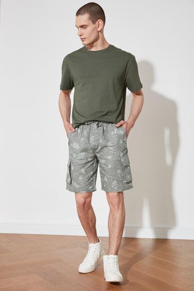 

men's shorts trendyol male double flap pockets tropik printed 100 linen & bermuda tmnss21sr0548, White;black