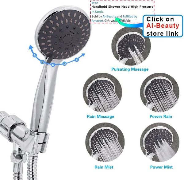

handheld shower head high pressure 5 spray settings massage spa detachable hand held showerhead chrome face bathroom sets