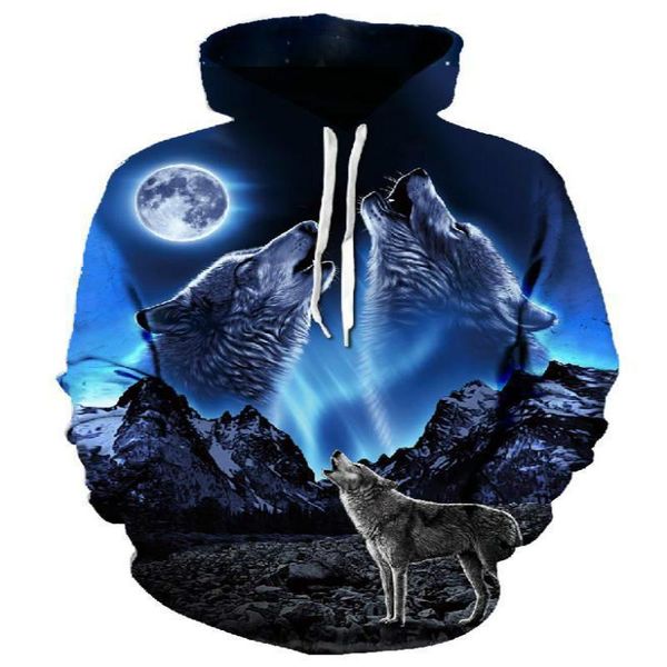 

men's hoodies & sweatshirts 3d wolf print hoodie sweatshirt fashion sportswear pullover, Black
