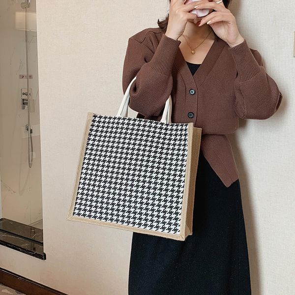 Luxo Designer Shopping Saco Tote Grande Capacidade Mulheres Saco De Ombro Moda Houndstooth padrão bolsa de alta qualidade lona senhoras bolsas carteira