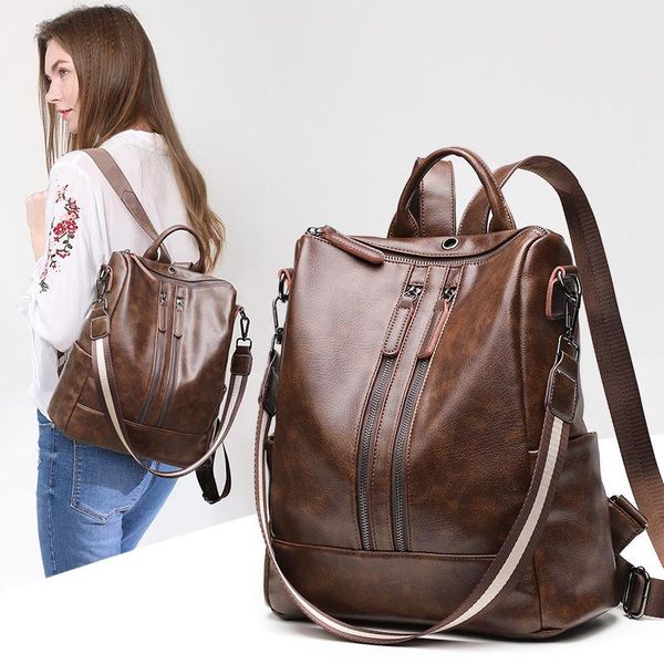 

outdoor bags 2021 retro backpack oil wax leather women's shoulder casual travel daypacks girls school student mochilas
