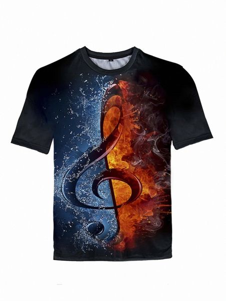 

men fire and musical note print tee x0tm#, White;black
