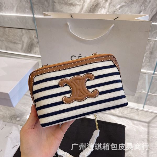 

outlet 2021 cl vertical stripe navy beach textile shell single shoulder cross chain small square bag designers handbag yw