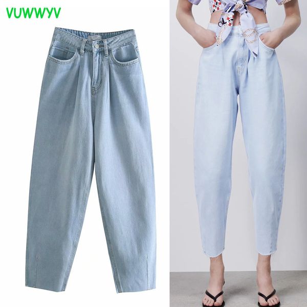 

vuwwyv jeans woman light blue high waist baggy women fashion streetwear wide leg ladies y2k denim trousers 210430