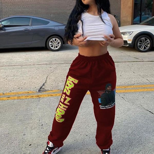 

aesthetic graphic hip hop y2k women capri sweatpants fall fashion joggers elastic high waist lounge wear cargo trousers, Black;white