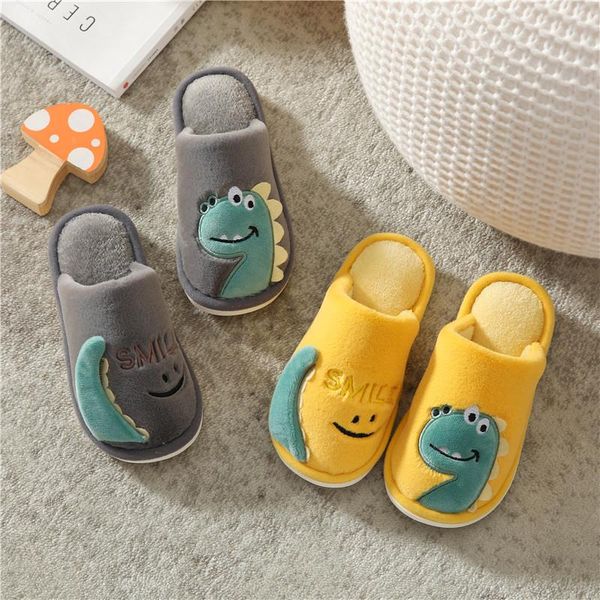 

slipper autumn winter cotton slippers for boys girls indoor non-slip children' plush warm soft shoes, Black;grey