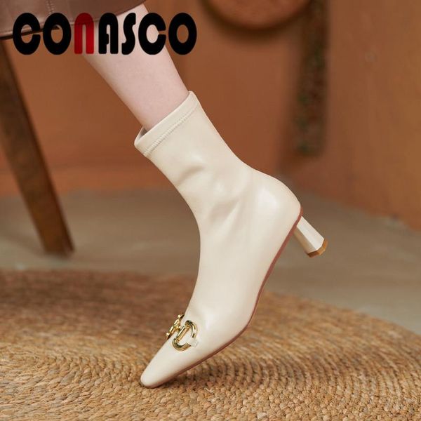 

boots conasco 2021 women short autumn winter warm casual shoes metal decoration fashion pointed toe woman, Black