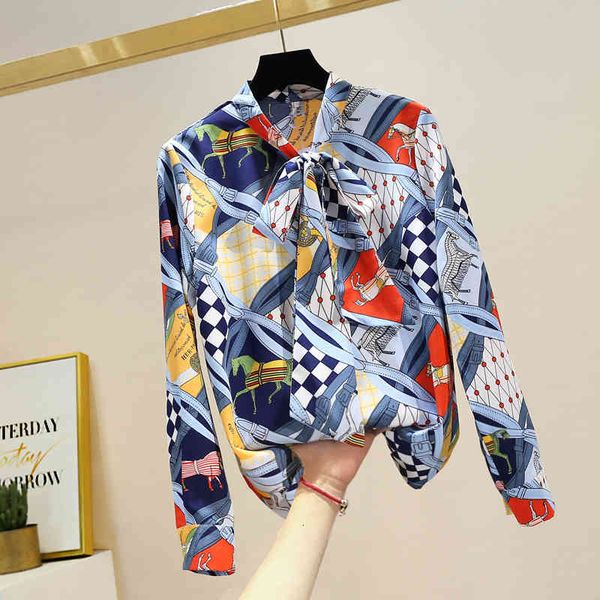 

contrast bow collar spring ladies camisas long sleeve shirt women mujer, White