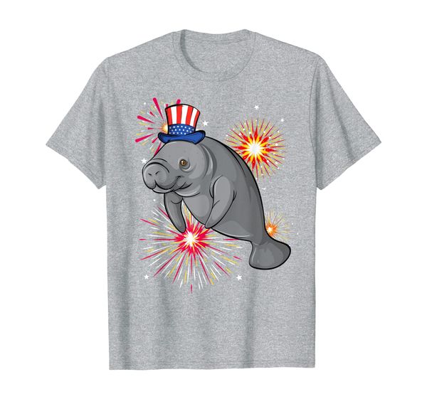 

4th of july manatee marine biologist patriotic fireworks t-shirt, White;black