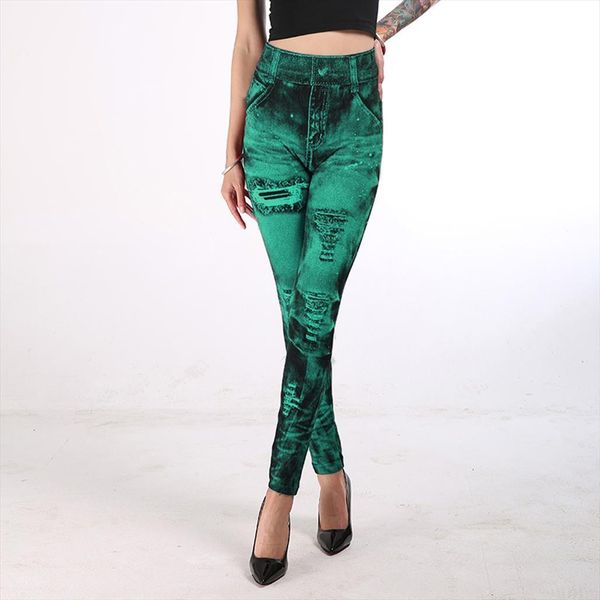 

summer pants imitation denim womens leggings bottom coloured fashion leggins gym high waist elasticity hip lift slim jeggings, Black