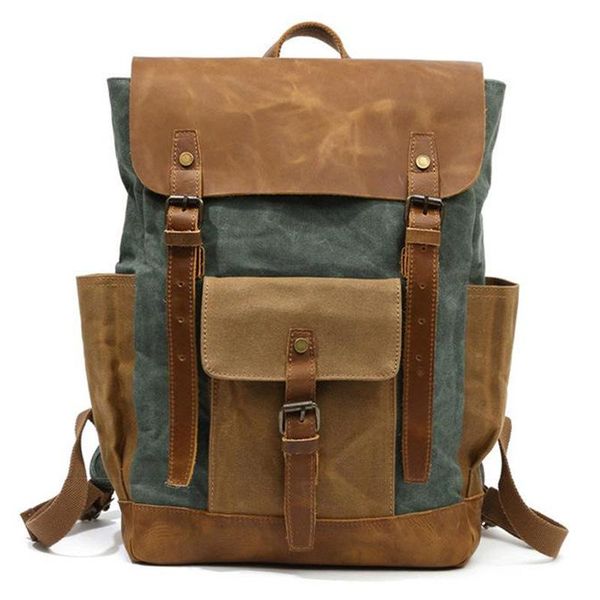 

outdoor bags oil wax canvas leather backpacks waterproof rucksacks 15 inch lap daypacks large capacity vintage mochilas travel ba
