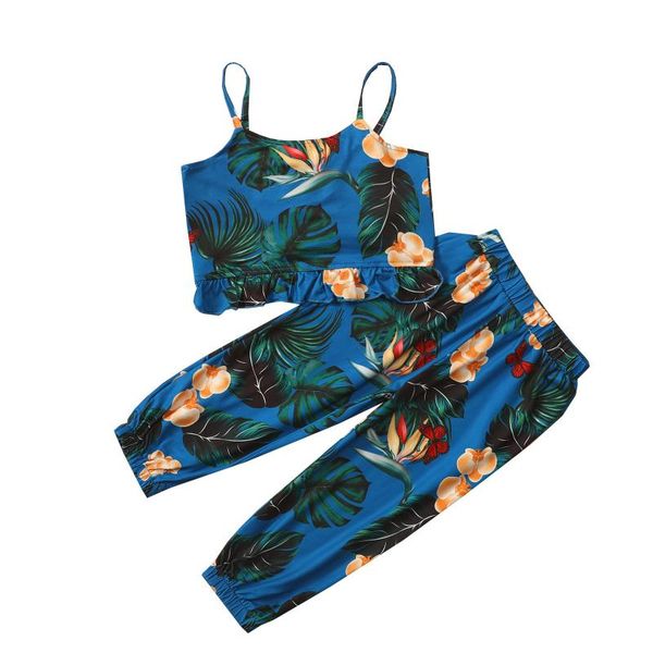 

clothing sets 2021 fashion kid camisole + trousers, floral print elastic waist cute navel sweet style summer 2-7t, White