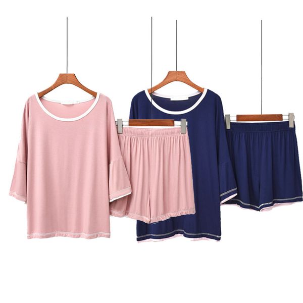 2021 New modal pijamas mulheres redonda pescoço de mangas curtas shorts coreano solto verão fino meia-manga desgaste serviço casa terno x0526