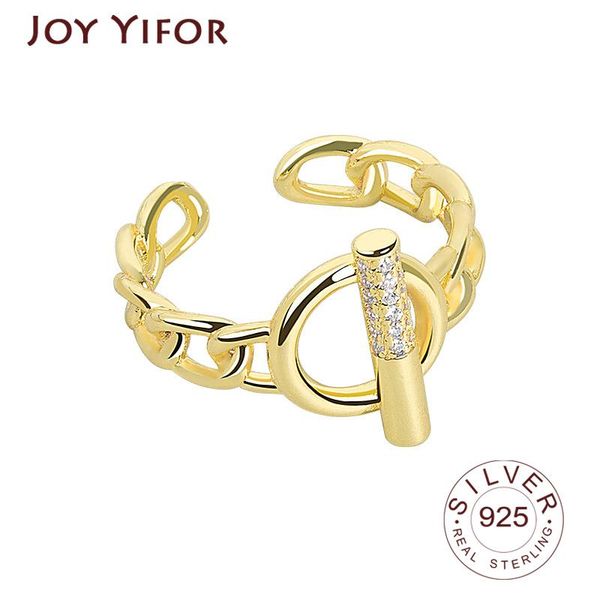 

cluster rings 925 sterling silver chain round zircon shape gold color retro distressed opening handmade ring fashion fine jewelry, Golden;silver