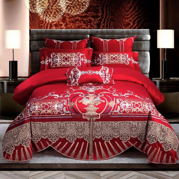 

bedding sets luxury european wedding royal embroidery egyptian cotton red set duvet cover bed pillowcases bedspread sheet/linen
