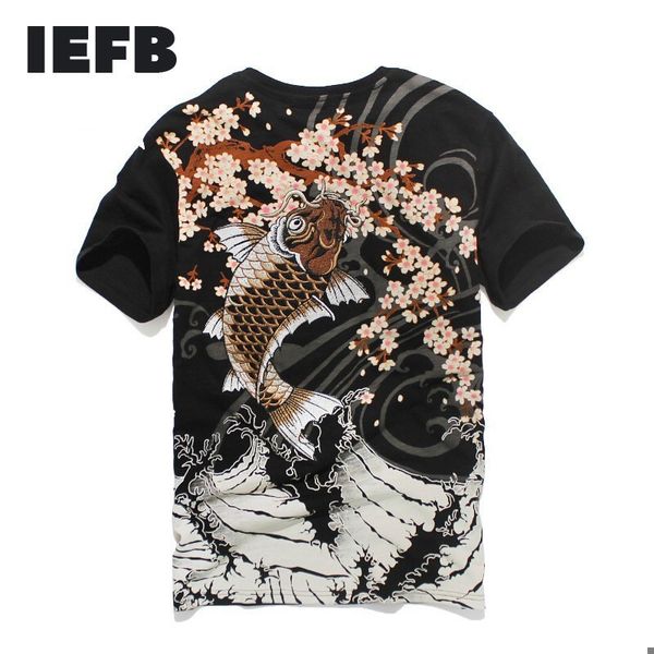 IEFB Herren-T-Shirt mit Stickerei, chinesischer Stil, runder Kragen, Schwarz, Weiß, Kurzarm, Casaul-T-Shirt, schmal, 9Y5849 210524