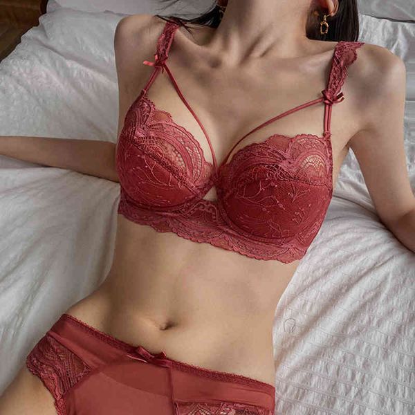 Novos conjuntos de sutiã e calcinha de bordado para mulheres plus size d e fino profundo v push up sexy lingerie vermelho roupa interior senhoras brassiere x0526