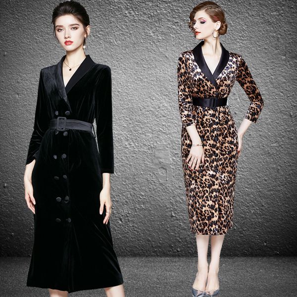 

boutique dress tea break french 2021 spring fashion women's temperament leopard print veet, Black;pink