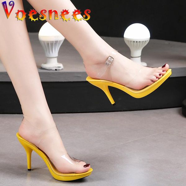 

sandals women crystal shoes lovely candy colors peep toe thin heel 9.5cm high heels summer party dress size 43, Black