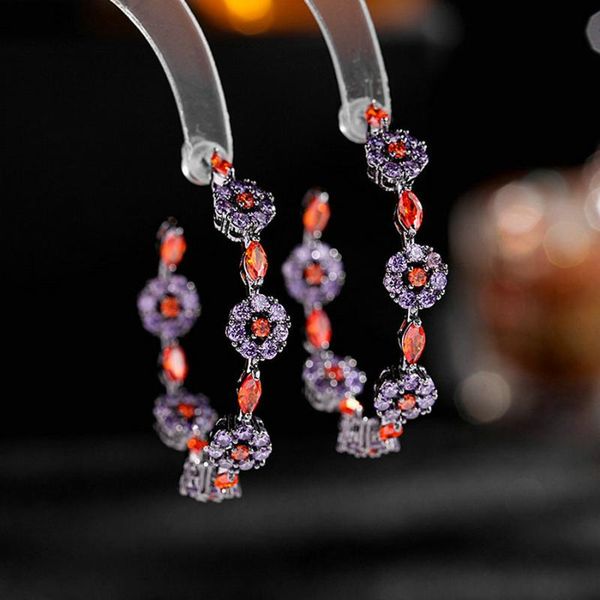 

hoop & huggie 1 pair vintage fully-jewelled cz flower earring cool c shaped earrings ear jewelry party accessory, Golden;silver