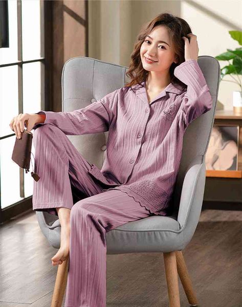 

spring 100% cotton pajamas women sleepwear set long sleeve pyjamas girls turn down collar cute nightwear, Black;red