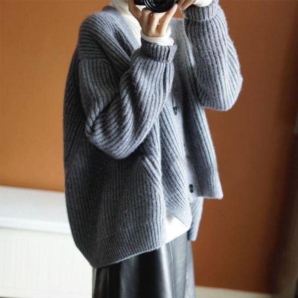 

women's sweaters brand cashmere grey cardigan v neck thickened bat coat sweater women lazy wind loose jacket, White;black