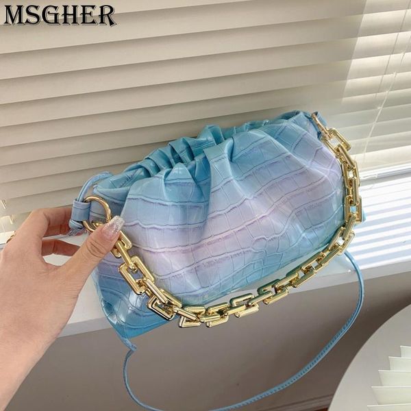 

evening bags crocodile thick chain loud bag fold one shoulder hand armpit lady soft leather summer dumplings baguette