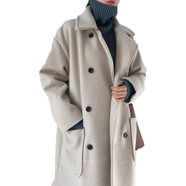 

women's wool & blends fashion long woolen coat female 2021 korean autumn winter sleeve thickening jackets for women overcoats, Black