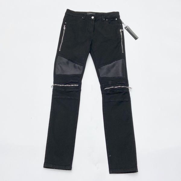 

am mx2 cashew knee zipper jeans men's fog elastic tight feet slp high street fashion brand, Blue