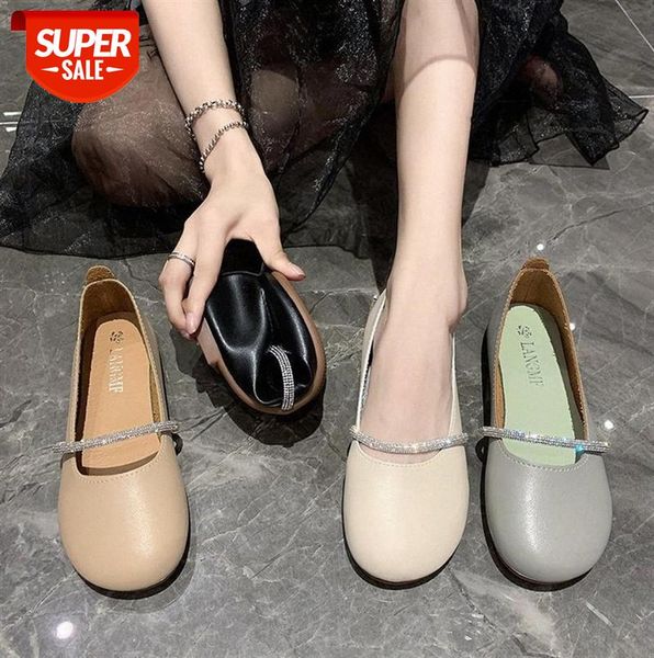 

casual single shoes women's round head rhinestones with low-heel loafers daily shallow mouth pure color #xr9l, Black