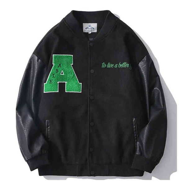 

men's jackets jaqueta masculina de beisebol hip hop, casaco couro pu com bordado letras peludas, moda, estilo universitÃ¡rio, unisbkro, Black;brown