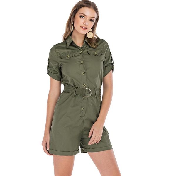 

anself 2021 summer women overalls casual romper front buttons shorts summer cargo pants jumpsuit female dark green playsuit, Black;white