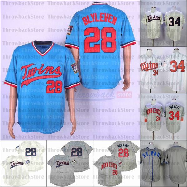 

retro baseball1969 and 1987 home jersey 34 puckett 28 blyleven white black grey blue, Blue;black