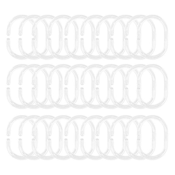 

hooks & rails 30 pack shower curtain rings c hook hanger bath drape loop clip glide (clear)