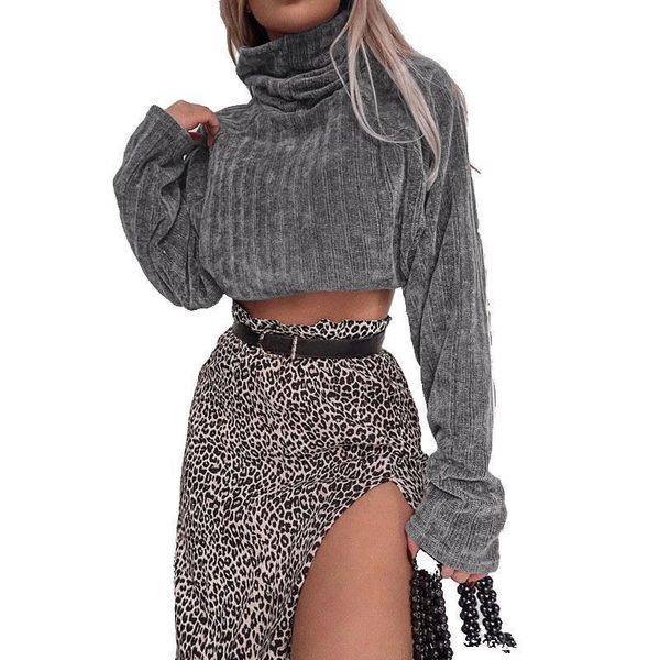 

women's sweaters jiezuofang gray turtleneck knit cropped sweater women loose casual oversized warm winter 2021 streetwear pullov, White;black