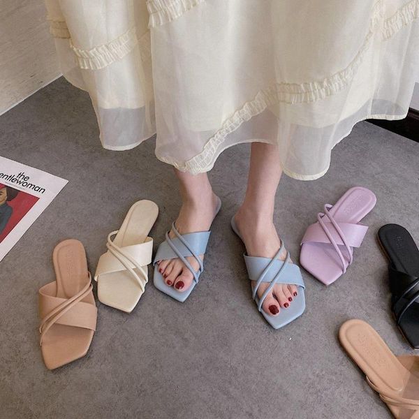 

summer fashion women slippers flat shoes female slip on sandals casual slides ladies low heel, Black